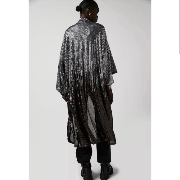Free People Silver to Gold Bronze Party On Sequin Kimono - Picture 7 of 8